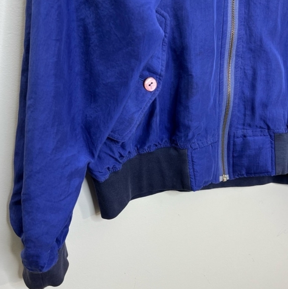 Vintage 100% Silk Royal Blue Bomber Jacket M - Picture 7 of 16